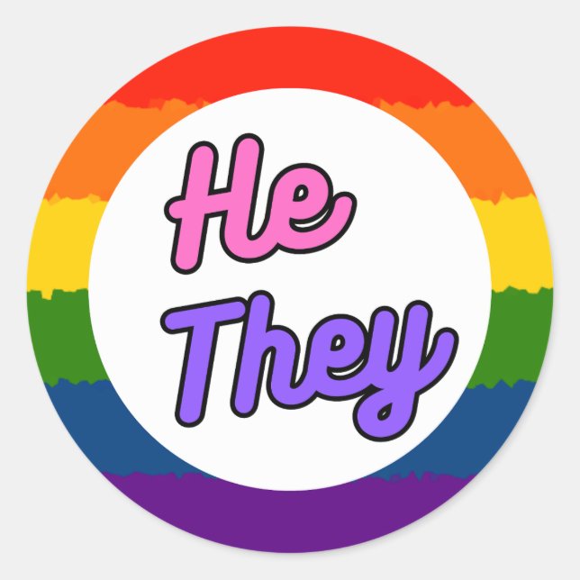 He They Pronoun Rainbow Stickers (Front)