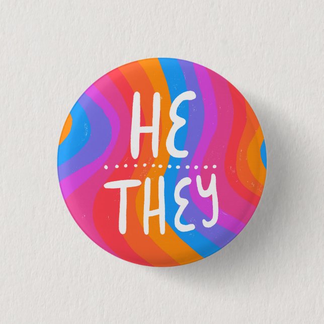 HE/THEY Pronouns Colourful Handlettered Stripes 3 Cm Round Badge (Front)
