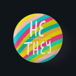 HE/THEY Pronouns Colourful Handlettering Stripes 3 Cm Round Badge<br><div class="desc">Decorate your outfit with this cool art button. Makes a great  gift! You can customise it and add text too. Check my shop for lots more colours and patterns! Let me know if you'd like something custom too.</div>