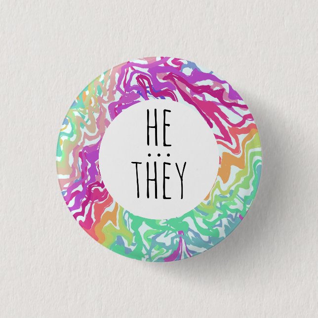 HE/THEY Pronouns Colourful Rainbow Swirls CUSTOM  3 Cm Round Badge (Front)