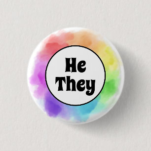 He They Pronouns in Watercolor Circle 3 Cm Round Badge