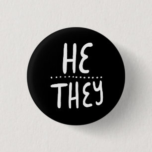 HE/THEY Pronouns Pride Handlettered Minimal 3 Cm Round Badge