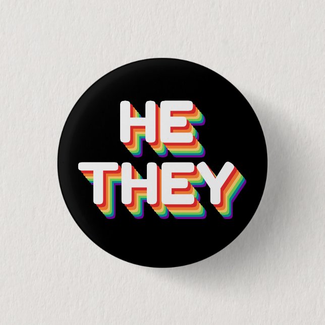 He/They Pronouns Rainbow 3D Retro 3 Cm Round Badge (Front)