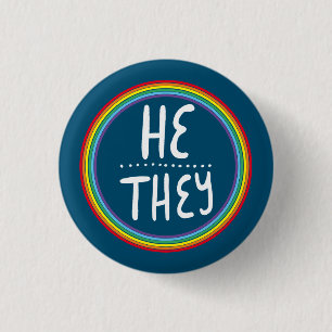 HE/THEY Pronouns Rainbow Handlettered Minimal  3 Cm Round Badge