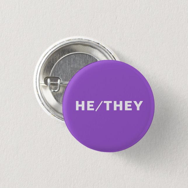 He, They, purple Gender Pronouns Lgbtq Pride pin (Front & Back)