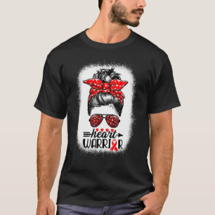 He Warrior Messy Bun Go Red He Disease Awareness T-Shirt