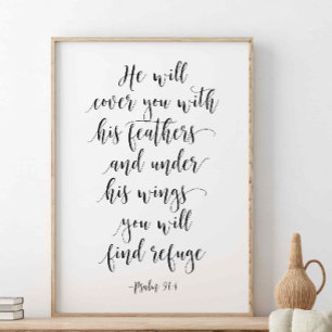 He Will Cover You With His Feathers, Psalm 91:4 Poster