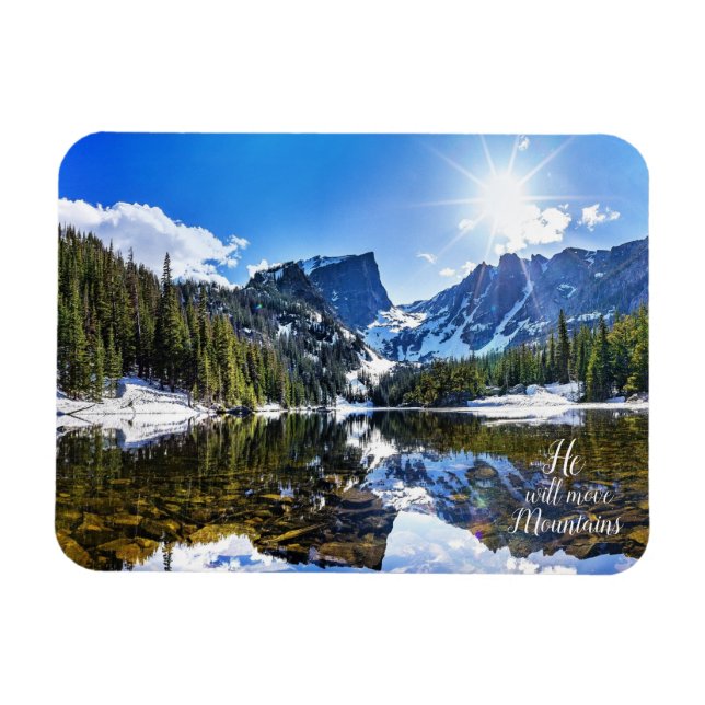 He Will Move Mountains Inspirational Photo Quote Magnet (Horizontal)