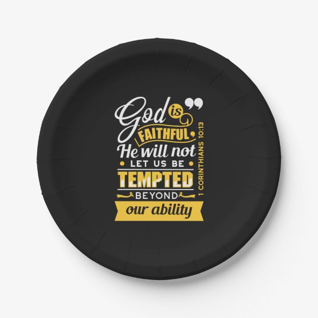  He Will Not Let You Be Tempted – Bible Verse Paper Plate (Front)