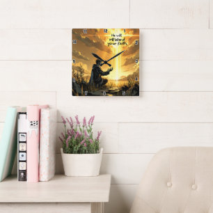 He will reward your faith square wall clock