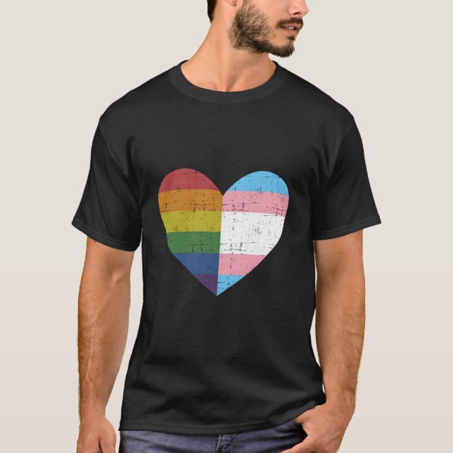 He With Rainbow And Transgender Flag For Pride Mon T-Shirt (Front)
