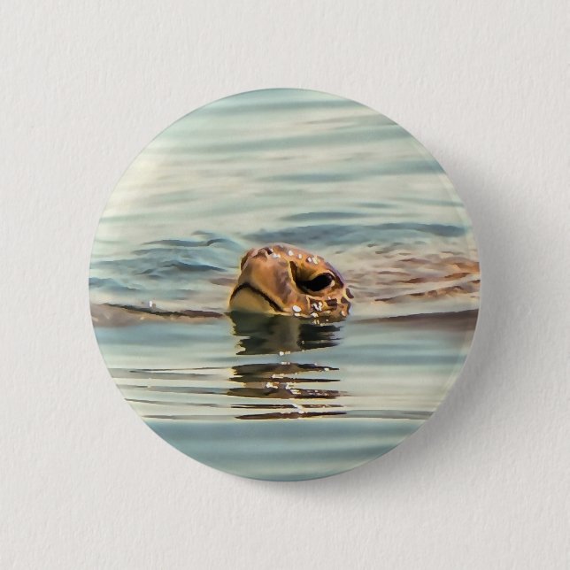 Head Above Water Loggerhead Turtle 6 Cm Round Badge (Front)