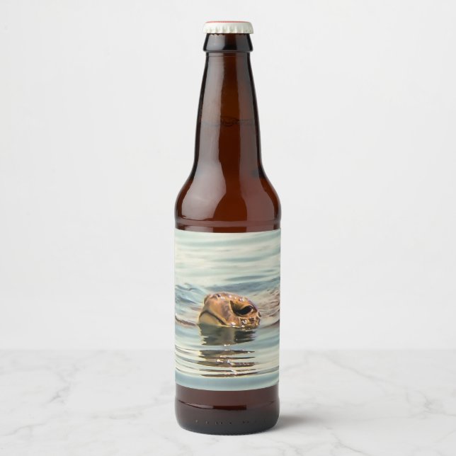 Head Above Water Turtle Ocean Wildlife Art Beer Bottle Label (Front)