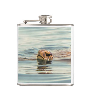 Head Above Water Turtle Ocean Wildlife Art Hip Flask