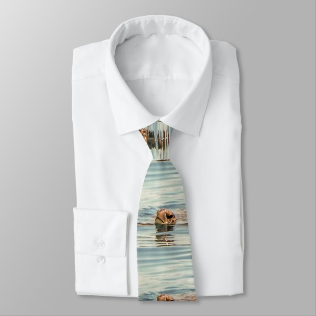 Head Above Water Turtle Ocean Wildlife Art Tie (Tied)