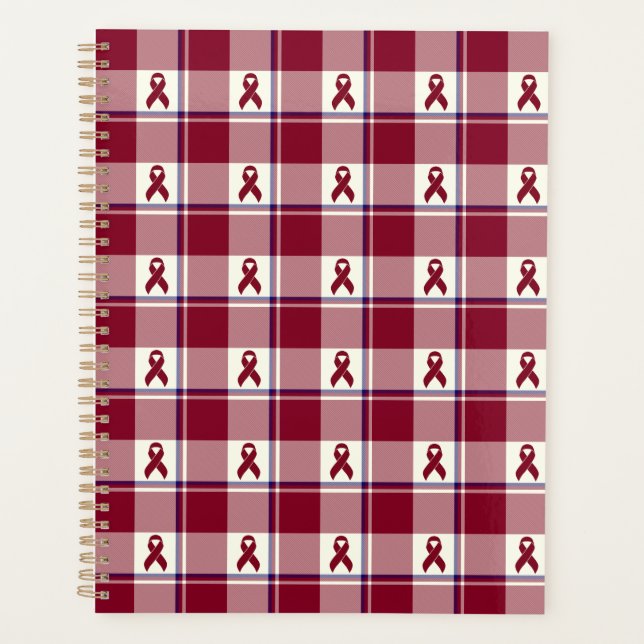 Head and Neck Cancer Awareness Plaid Burgundy Planner (Front)