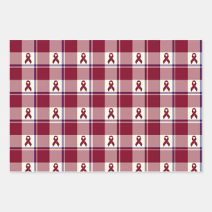 Head and Neck Cancer Awareness Plaid Burgundy Wrapping Paper Sheet