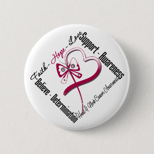 Head and Neck Cancer Faith Hope Love Butterfly 6 Cm Round Badge
