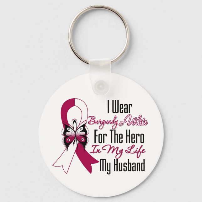 Head and Neck Cancer Hero My Husband Key Ring (Front)