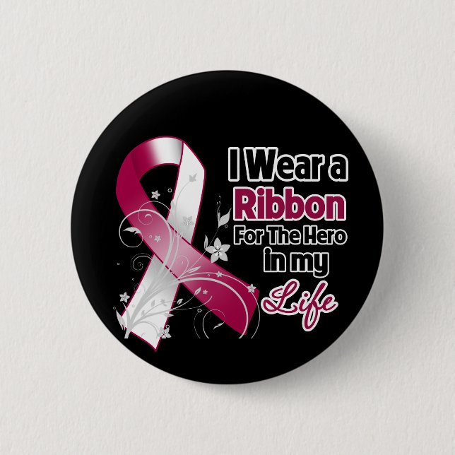 Head and Neck Cancer Ribbon Hero in My Life 6 Cm Round Badge (Front)