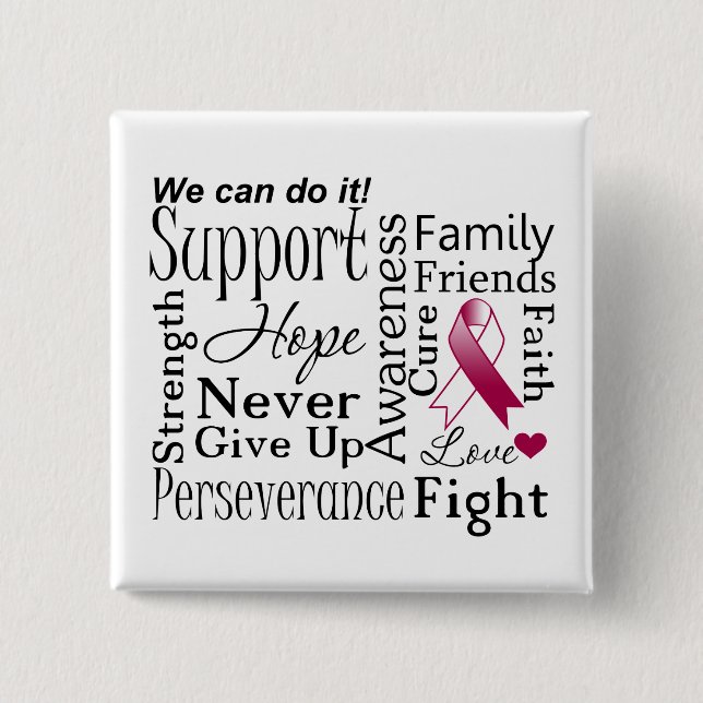 Head and Neck Cancer Supportive Words 15 Cm Square Badge (Front)