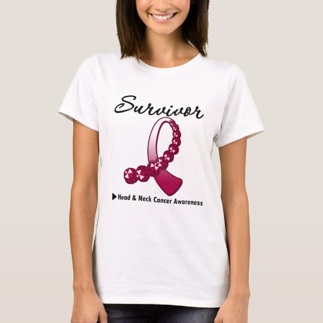 Head and Neck Cancer Survivor Gemstone Ribbon T-Shirt (Front)