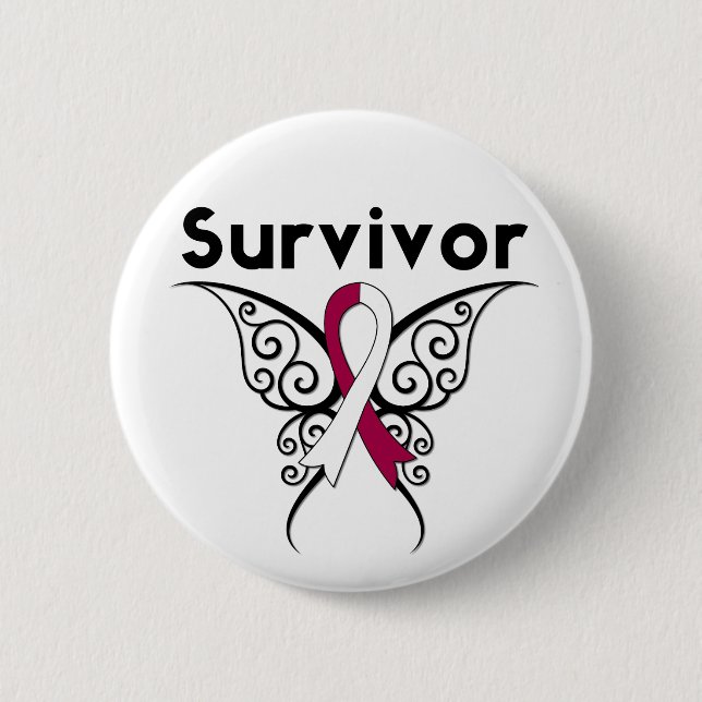 Head and Neck Cancer Survivor Tribal Butterfly 6 Cm Round Badge (Front)