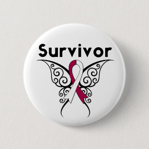 Head and Neck Cancer Survivor Tribal Butterfly 6 Cm Round Badge