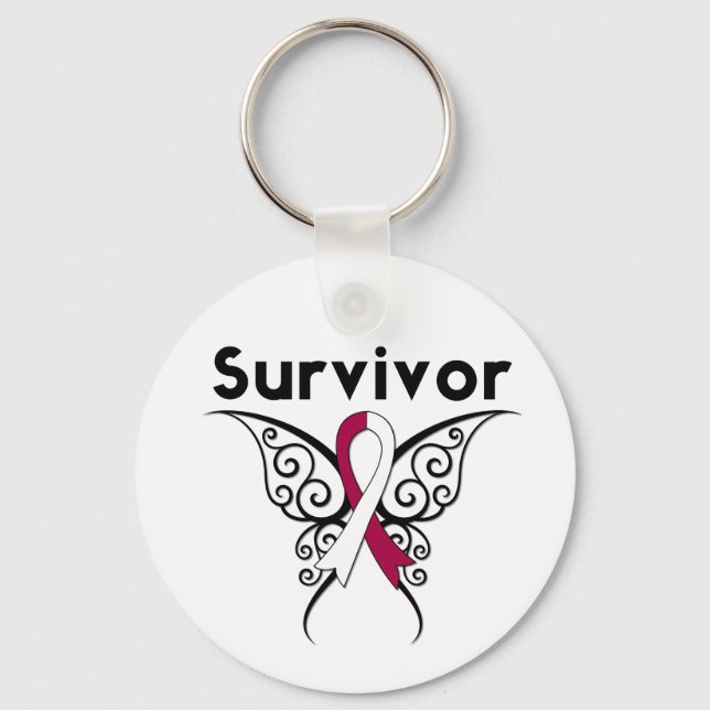 Head and Neck Cancer Survivor Tribal Butterfly Key Ring (Front)