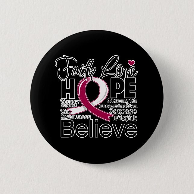 Head and Neck Cancer Typographic Faith Love Hope 6 Cm Round Badge (Front)