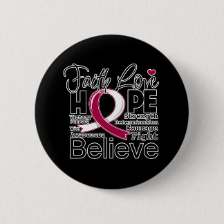 Head and Neck Cancer Typographic Faith Love Hope 6 Cm Round Badge