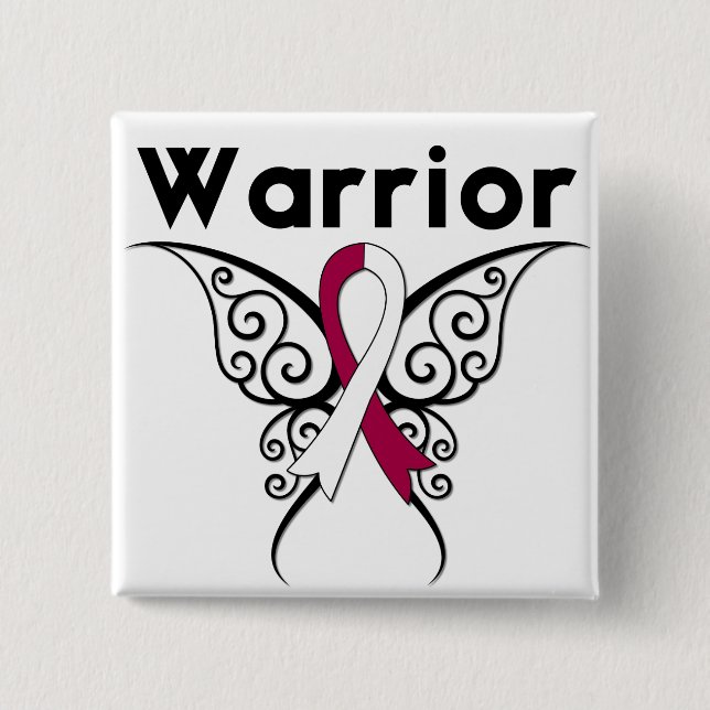 Head and Neck Cancer Warrior Tribal Butterfly 15 Cm Square Badge (Front)