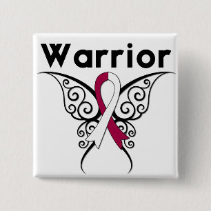 Head and Neck Cancer Warrior Tribal Butterfly 15 Cm Square Badge