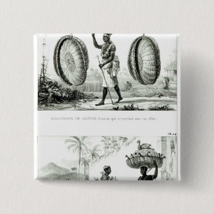 Head baskets and a poultry seller 15 cm square badge
