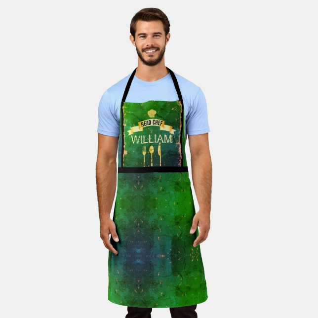 Head Chef green mens kitchen Apron (Worn)