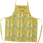 Head Chef Personalised Apron<br><div class="desc">Fun Head Chef design with retro kitchen implements for your favourite chef,  cook or grill expert.  Change the name to personalise.</div>