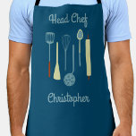 Head Chef Personalised Apron<br><div class="desc">Fun Head Chef design with kitchen implements for your favourite chef,  cook or grill expert.  Change the name to personalise.</div>