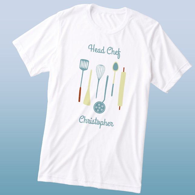Head Chef Personalised Tri-Blend Shirt (Fun personalized custom text Head Chef vintage kitchen utensils triblend t-shirt)