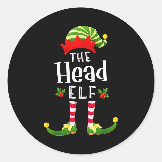 Head Christmas Elf Matching Pajama X-mas Party  Classic Round Sticker (Front)