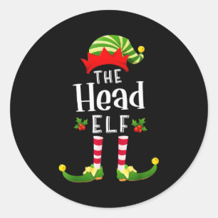 Head Christmas Elf Matching Pajama X-mas Party  Classic Round Sticker