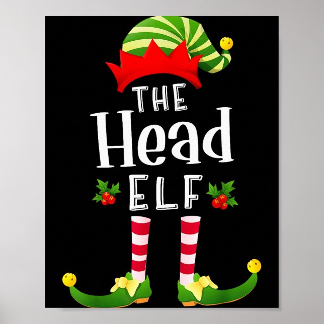 Head Christmas Elf Matching Pajama X-mas Party  Poster (Front)