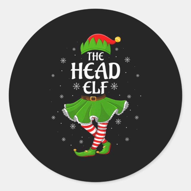 Head Elf Christmas Family Girls Women Elf Squad Xm Classic Round Sticker (Front)