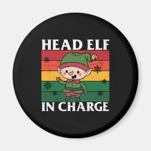 Head Elf In Charge - Cute Christmas Elf Magnet