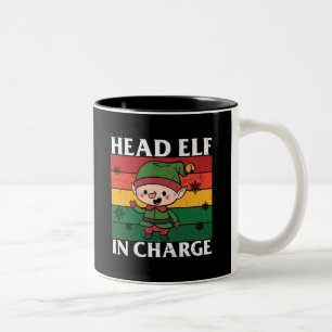 Head Elf In Charge - Cute Christmas Elf Two-Tone Coffee Mug