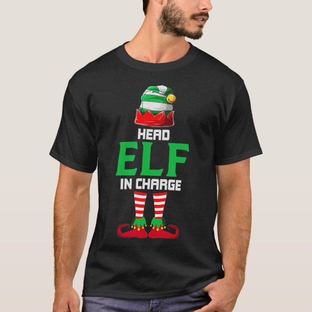 Head Elf in Charge Funny Christmas Party Pajama  T-Shirt (Front)