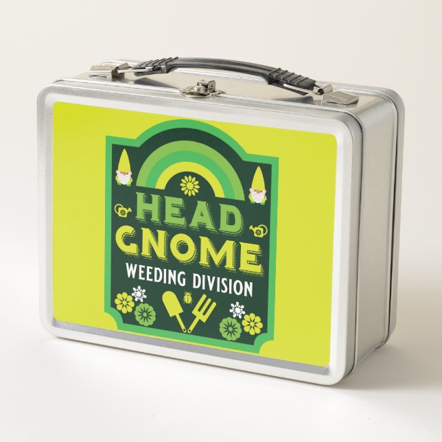 Head Garden Gnome Weeding Metal Lunch Box (Front)