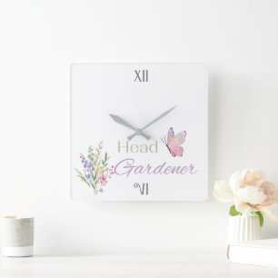 Head Gardener Floral, Mothers Day, Birthday Square Wall Clock