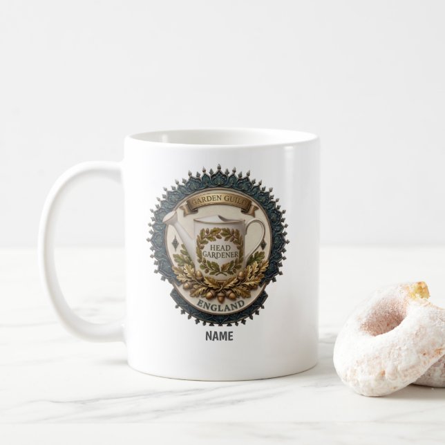 Head Gardener | Personalised British Heritage Wate Coffee Mug (With Donut)