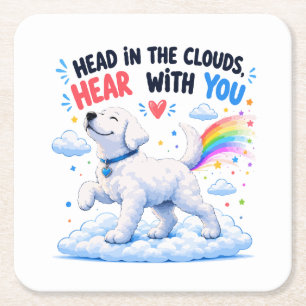 Head in the Clouds Cute Dog Design Square Paper Coaster