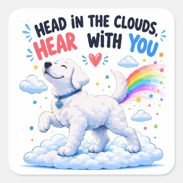 Head in the Clouds Cute Dog Design Square Sticker (Front)